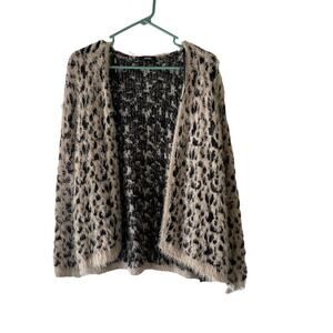XOXO Women's Size Medium Leopard Spot Fuzzy‎ Open Front Cardigan Sweater